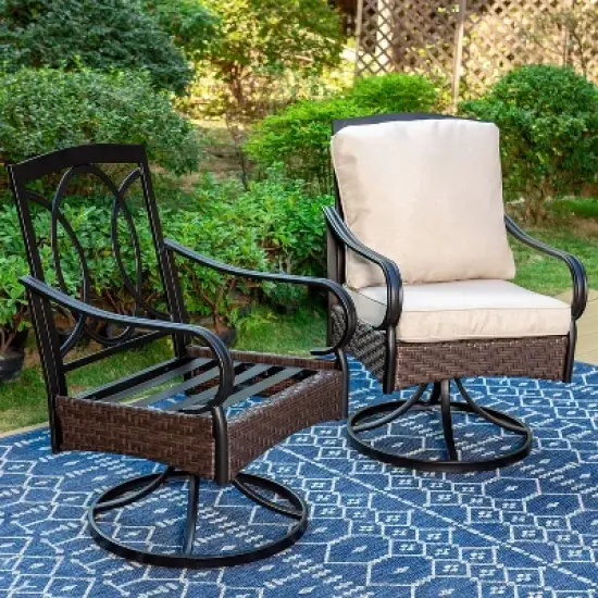 2pk Outdoor Swivel Chairs with Metal Frame, Wicker & Seat & Back Cushions - Captiva Designs image {3}