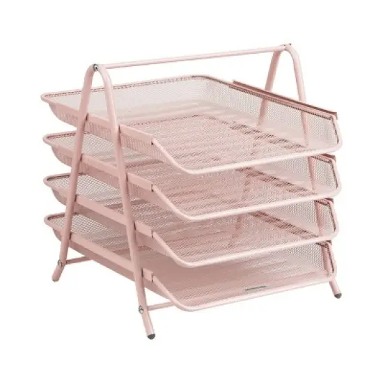 Mind Reader 4-Tier Paper Tray Desktop Organizer Metal Mesh Pink image {6}