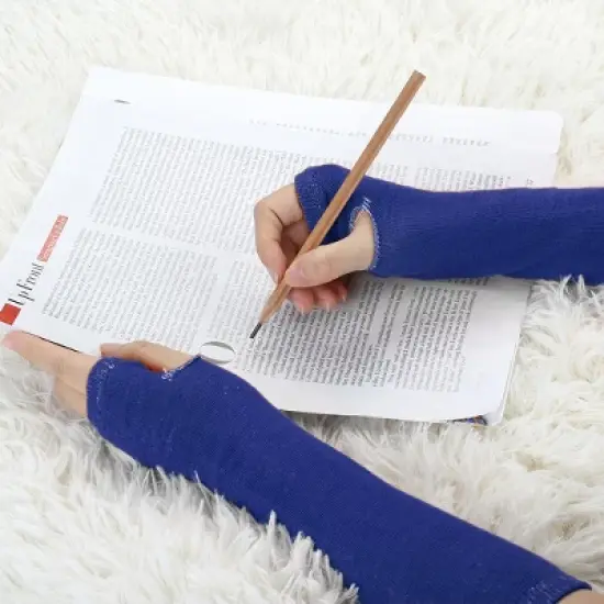 Unique Bargains Women's Tumbhole Elbow Length Knitted Arm Warmers Fingerless Gloves image {5}