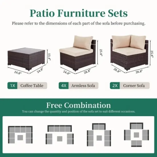 UPHA 9-Piece Rattan Patio Sofa Conversation Set with Cushions image {2}