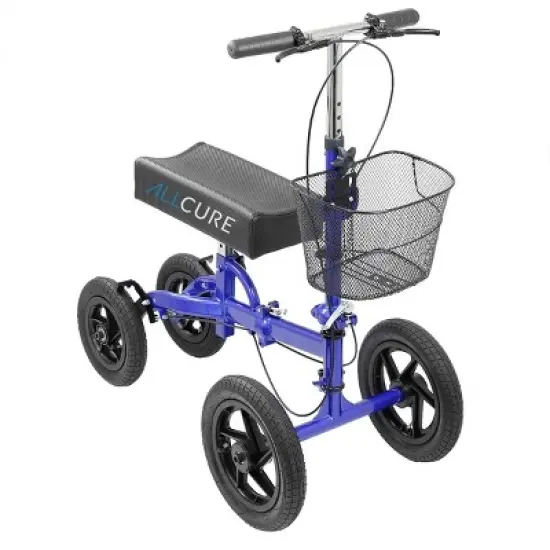 AllCure Quad Wheel All Terrain Foldable Medical Knee Walker Scooter Blue image {1}