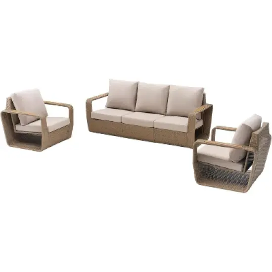 AMERLIFE 3-Piece Outdoor Patio Furniture Set, 82" Rattan Sofa & 2 Wicker Chairs image {7}