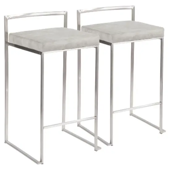 Set of 2 26" Fuji Contemporary Stackable Counter Height Barstool Stainless Steel with Cushion - Lumisource image {10}