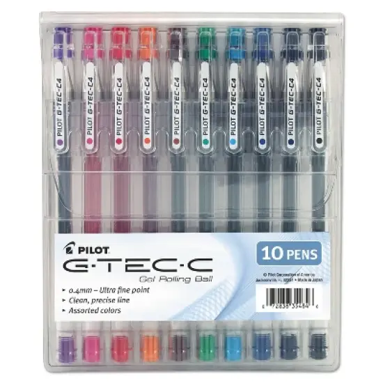 Pilot G-TEC-C Ultra Gel Ink Stick Pen Assorted Ink .4mm 10/Pack 35484 image {1}