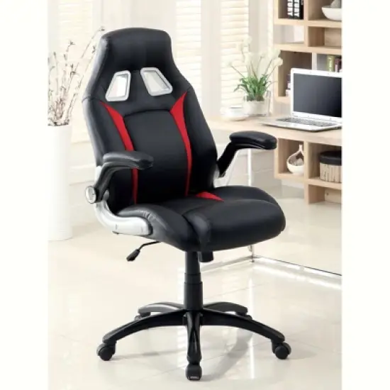 APRILSOUL Black and Red 1pc Stylish Office Chair Upholstered Comfort Adjustable Chair Relax Gaming Office Chair image {2}