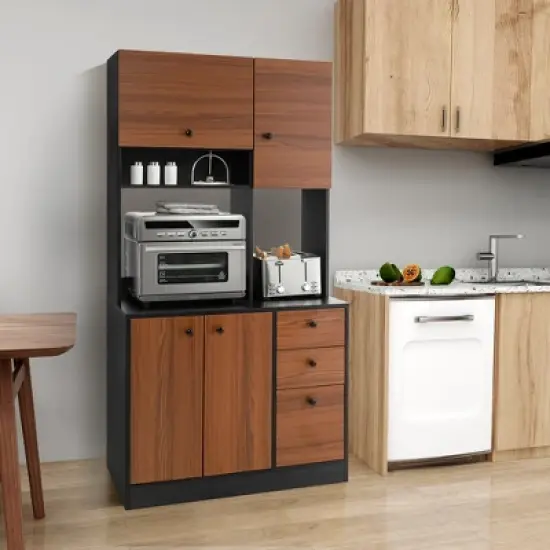 Costway 71'' Tall Kitchen Pantry Buffet Hutch Freestanding Storage Cabinet 4 Doors White/Walnut image {4}