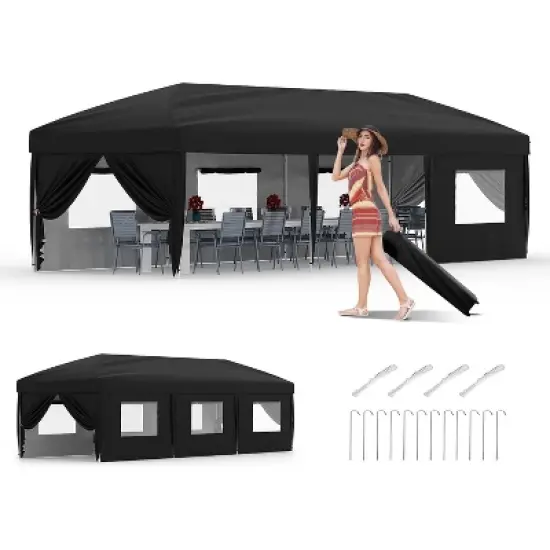 10x10 Pop Up Canopy Tent, Outdoor Tent with 3 Adjustable Height, Easy Set Up Canopy with 4 Sandbags & Carrying Bag for Camping, Parties,Outdoor Events image {2}