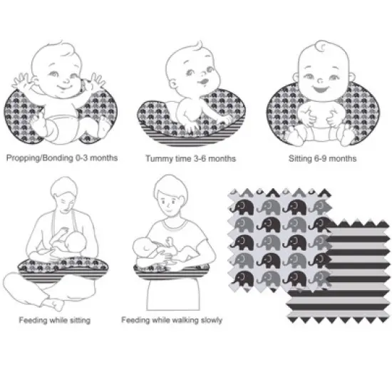 Bacati - 3 pc Elephants White Gray Hugster Feeding & Infant Support Nursing Pillow with 2 removable zippered covers image {4}