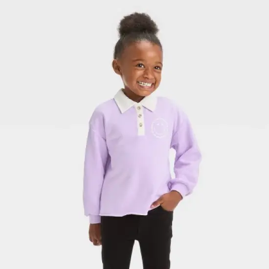 Grayson Mini Toddler Girls' Smiley French Polo Pullover Sweatshirt - Purple image {3}