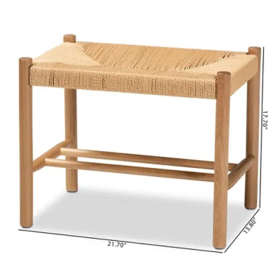 Saura Wood Hemp Accent Bench Oak Brown - Baxton Studio image {9}