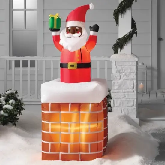 6' LED Animated Santa in Chimney Christmas Inflatable Decoration Red - Wondershop&trade;: Festive Outdoor Display with Lights image {1}
