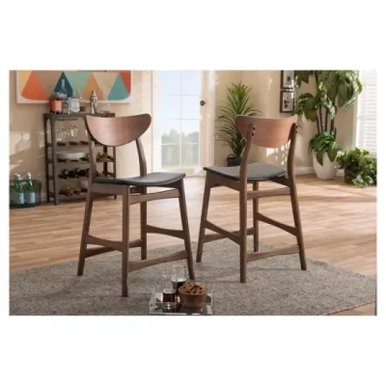 24" Latina Mid - Century Modern Faux Leather Upholstered Wood Finishing Counter Height Barstool Black - Baxton Studio image {3}