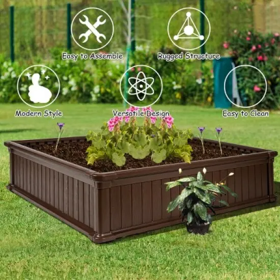 Costway 4 Pcs 48.5'' Raised Garden Bed Square Plant Box Planter Flower Vegetable Brown image {5}