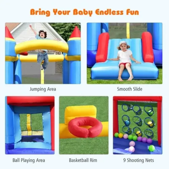 Costway InflatableBounce House Castle Slide Bouncer Kids Shooting Net/Without Blower image {4}