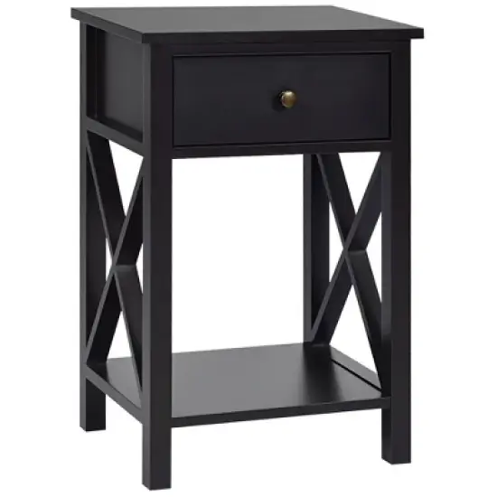 Costway Nightstand Chair Side End Table with Drawer & Shelf Bedroom Furniture White\ Brown\Black image {11}