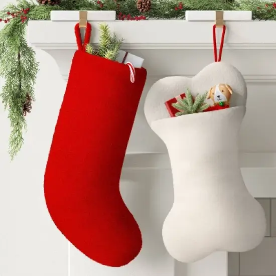 20" Christmas Faux Shearling Bone Shaped Stocking White - Wondershop&trade; image {1}