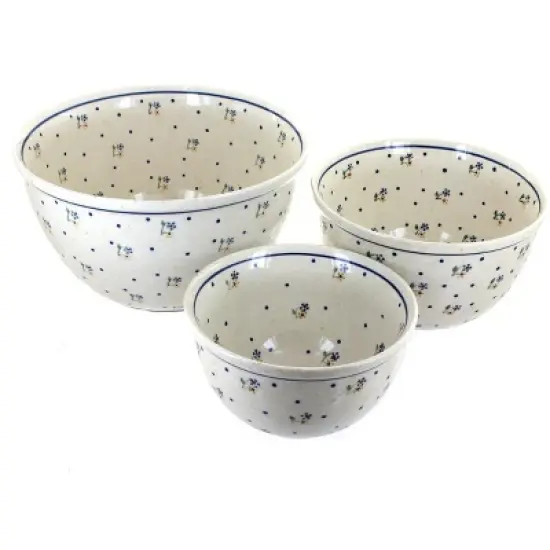 Blue Rose Polish Pottery 1900 Zaklady Mixing Bowl Set image {2}