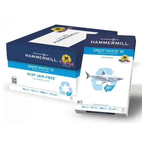 Hammermill Great White Recycled Copy Paper 92 Brightness 20lb 8-1/2 x 14 500 Shts/Ream 86704 image {2}