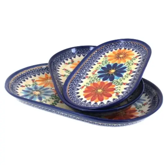 Blue Rose Polish Pottery 8600 Vena 3 Piece Oval Serving Set image {1}