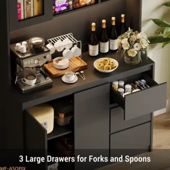 71" Tall Kitchen Pantry Cabinet with Adjustable Shelves, Microwave Space & Charging Station image {3}