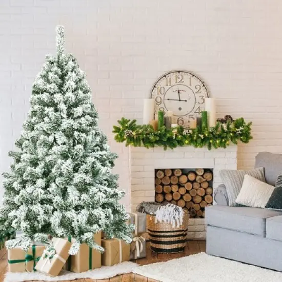Costway 4.5FT Snow Flocked Artificial Christmas Tree Hinged w/400 Tips and Foldable Base image {1}
