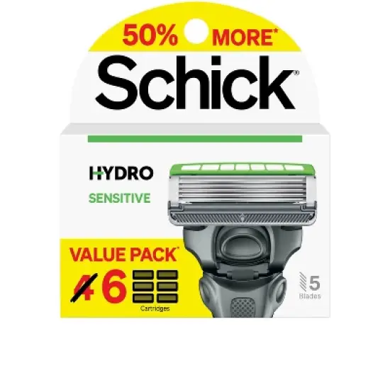Schick Hydro Sensitive Razor Blade Refills &ndash; Men's Razor Refills, Razor Blades for Men - Trial Size &ndash; 6 Razor Refills image {8}
