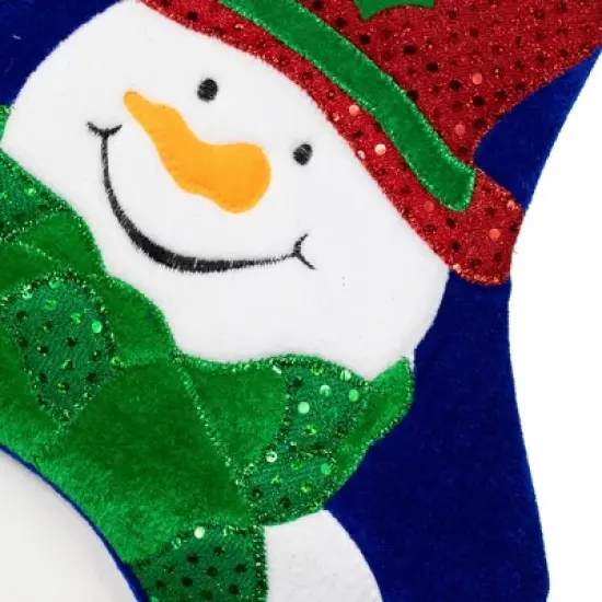 Northlight 20" Royal Blue Embroidered Velveteen Snowman Christmas Stocking with White Cuff image {6}