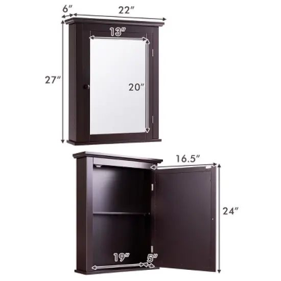 Tangkula Bathroom Wall Mounted Cupboard Mirrored Storage Cabinet Adjustable Shelf image {2}