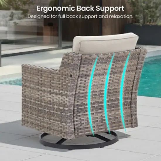 Buenhomino 3PC Patio Furniture Set - Swivel Rocker Chair Bistro Set with Rattan Side Table,Gray Wicker Blue Cushion image {6}