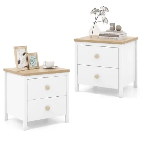 Tangkula 2 PCS Nightstand Farmhouse Side End Table w/ Solid Wood Legs & 2 Drawers image {9}