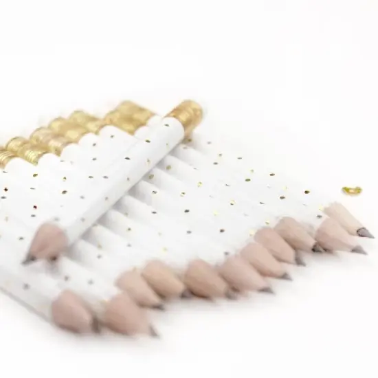 12pk Mini Pencils Polka Dots Foil Gold image {4}