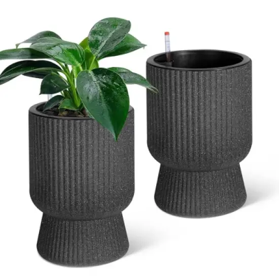 COZONY Planters Set of 2, Self Watering Plant Pots with Drainage & Water Level Monitor, Indoor Outdoor Flower Pots for Patio, Living Room, Office image {8}
