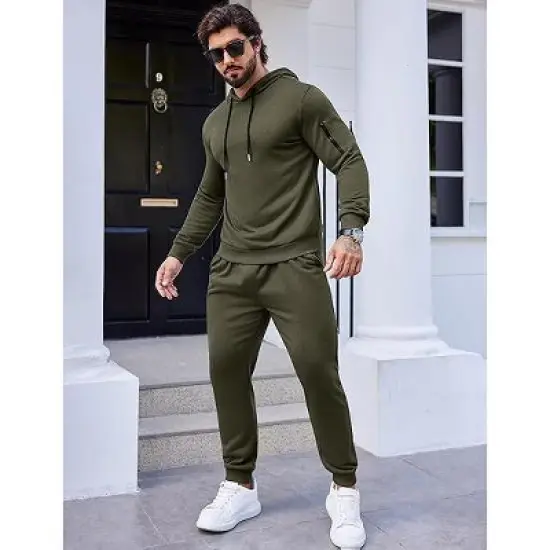 COOFANDY Men's Tracksuit 2 Piece Hooded Athletic Sweatsuits Casual Running Jogging Sport Suit Sets image {11}