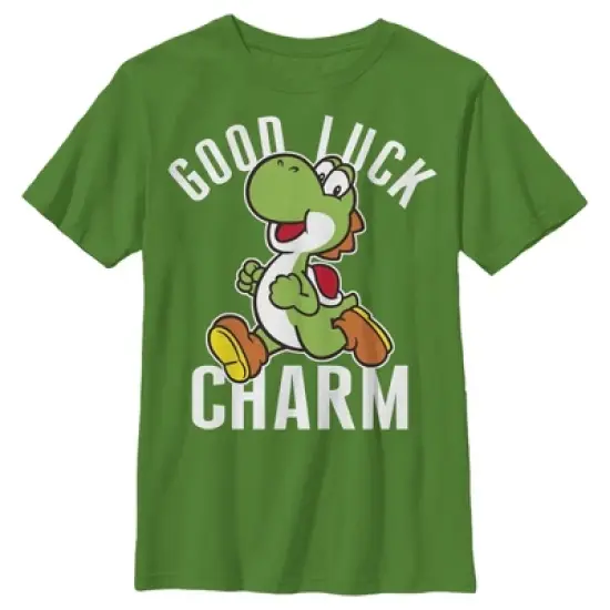 Boy's Nintendo Super Mario Yoshi St. Patrick's Good Luck Charm T-Shirt image {2}