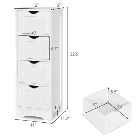 Costway White Floor Storage Cabinet Bathroom Organizer Free Standing 2/3/4 Drawers image {2}