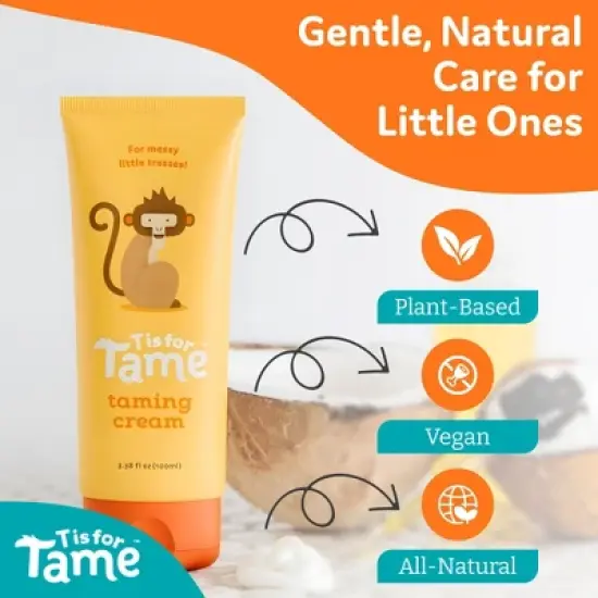 T is for Tame &ndash; Hair Taming Cream for Kids, Natural Anti-Frizz & Flyaway Control, Smooths Bed Head and Curls, Safe for Babies and Toddlers, 3.38 fl oz image {2}