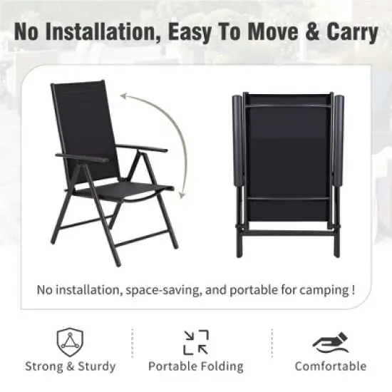 Captiva Designs 9pc Patio Adjustable Steel Rectangle Dining Table & Textilene Reclining Foldable Chairs image {11}