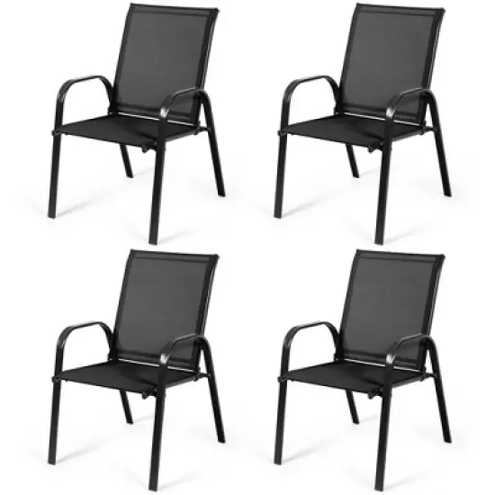 Costway 4PCS Patio Chairs Garden Deck Yard with Armrest Brown/Beige/Gray image {11}