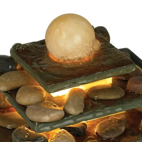 John Timberland Four Tiers Rustic 4 Tier Slate Stone Indoor Tabletop Water Fountain with LED Light 9" for Table Office Desk Home Bedroom Living Room image {2}