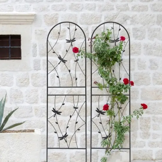 Lirago Black 2 pieces Weatherproof Multi-functional Outdoor Screen-Laser-Cut Galvanized Steel Panel 70.86"Hx19.68"Wx0.51"D image {1}