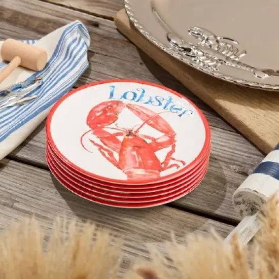 Certified International (Set of 6) 9" Beach House Lobster Melamine Salad Plates image {3}