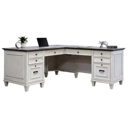 Hartford L Shaped Pedestal Desk White - Martin Furniture image {1}