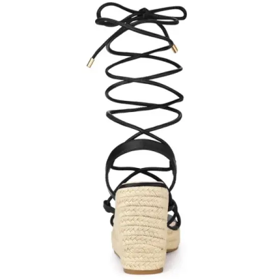 Allegra K Women's Lace Up Platform Heel Espadrilles Wedge Sandals image {2}