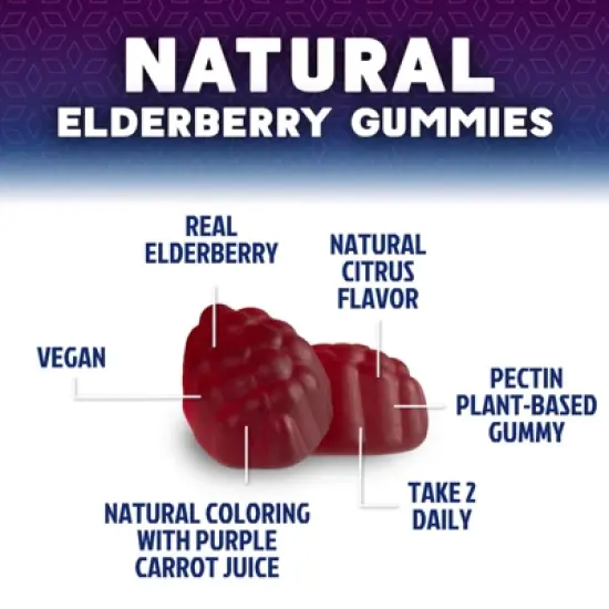 Immune Support Gummies, Sambucus Elderberry Gummy Elder Berry Extract, Zinc & Vitamin C, Vegan Immune Support - 60 Gummies By Nature's Nutrition image {6}