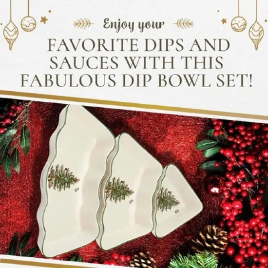 Spode Christmas Tree Dip Bowl Set - 3-Piece Ceramic Christmas Dipping Bowls - Festive Salsa Bowls - Holiday Dinnerware & Seasonal Tableware image {4}