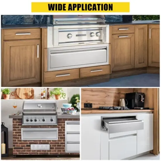 Outdoor Kitchen Drawers, Stainless Steel BBQ Drawer with Divider - Built-in Flush Mount for BBQ Islands image {5}