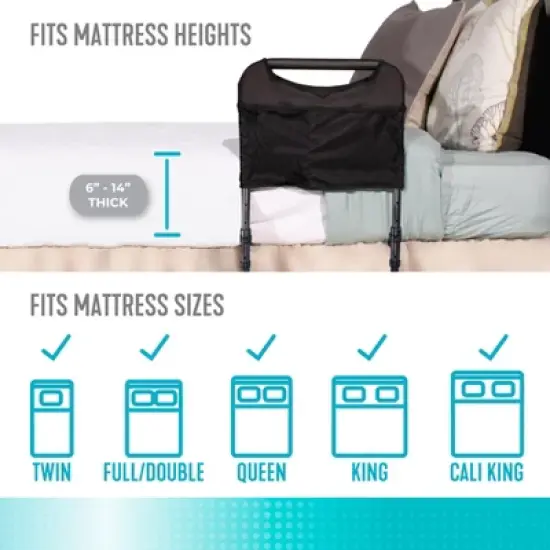 Able Life Bedside Sturdy Rail with Legs & Organizer Pouch for Seniors, Black image {4}