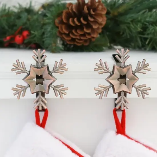 Original MantleClip 2ct Snowflake Bronze Christmas Stocking Holder image {1}