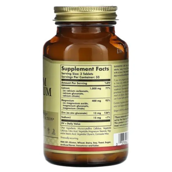 Solgar Calcium Magnesium Plus Zinc , 100 Tablets image {1}