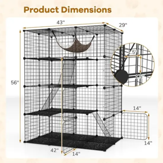 Costway 4 Tier Cube Cat Cage with Comfy Hammock, 3 Ladders, 4 Doors & 1 Sky Window image {2}